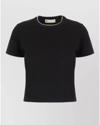 Tory Burch - Wool Sweater Contrast Trim Cropped Short Sleeves - Lyst