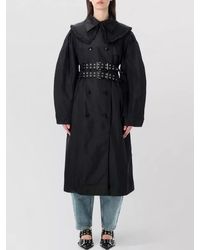 Ganni - Nylon Duchesse Trench Coat Double Belt - Lyst