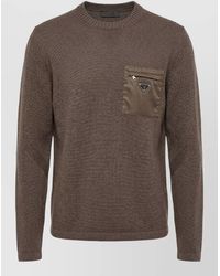 Prada - Virgin Wool Ribbed-Sleeve Crew-Neck Sweater - Lyst
