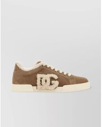 Dolce & Gabbana - Leather And Shearling Low-Top Sneakers - Lyst