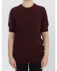 Dolce & Gabbana - Striped Cashmere Short-Sleeve Crew-Neck Sweater - Lyst