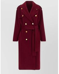 Alberta Ferretti - Wool Coat Belted Waist Epaulettes Buttons - Lyst