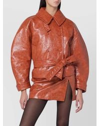 ANDAMANE - Leather Belted Double Breasted Coat - Lyst