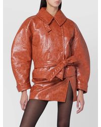 ANDAMANE - Leather Belted Double Breasted Coat - Lyst