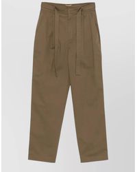 Saint Laurent - Cotton High-Rise Straight-Leg Belted Trousers - Lyst