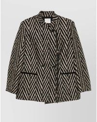 forte_forte - Chevron Pattern Oversized High Neck Jacket - Lyst