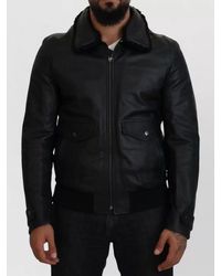 Dolce & Gabbana - Lambskin Leather Shearling Collar Bomber Jacket - Lyst