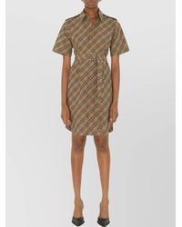 Burberry - Check Cotton Belted Midi Shirt Dress - Lyst