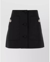Prada - Wool Mini Skirt With Oversized Pockets And Embellished Accents - Lyst