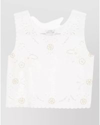 forte_forte - Cotton Top Sleeveless Cropped Round Neck Embroidery - Lyst