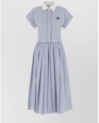 Miu Miu - Striped Midi Shirt Dress With Pleated Skirt - Lyst