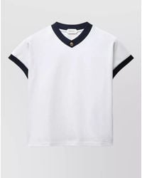 Versace - Short Sleeve Cotton Jersey V Neck Top - Lyst