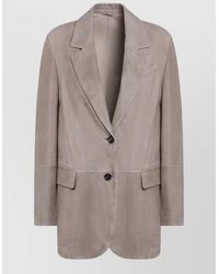 Brunello Cucinelli - Suede Single Breasted Blazer - Lyst