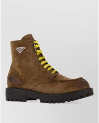 Prada - Suede Leather Lace-Up Ankle Boots - Lyst
