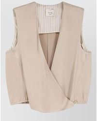 Alysi - Satin V Neck Sleeveless Top Elastic Hem - Lyst