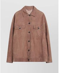 Brunello Cucinelli - Leather Overshirt Jacket With Chest And Side Pockets - Lyst