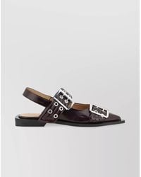Ganni - Patent Leather Buckle Slingback Ballerina Shoes - Lyst