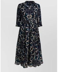 Samantha Sung - Dress 3/4 Sleeves Belted Waist Geometric Pattern - Lyst