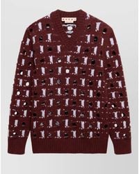 Marni - Cashmere Virgin Wool Jacquard V Neck Jumper - Lyst