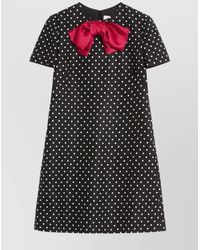 Valentino - Mini Dress With Polka Dot Print And Bow Detail - Lyst