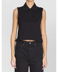 Saint Laurent - Cassandre Cotton Piqué Cropped Polo Top - Lyst