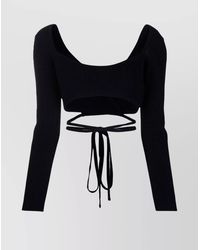 Patou - Wool Cashmere Cable Knit Cropped Long Sleeve Wrap Top - Lyst