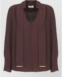Elisabetta Franchi - V Neck Collar Blouse Long Sleeves Pleats - Lyst