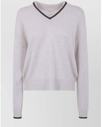 Brunello Cucinelli - Cashmere Fine-Knit V-Neck Long-Sleeve Sweater - Lyst
