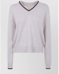 Brunello Cucinelli - Ribbed Cashmere V-Neck Sweater With Contrast Trim - Lyst