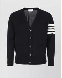 Thom Browne - Wool V-Neck Long-Sleeve Ribbed Cardigan - Lyst