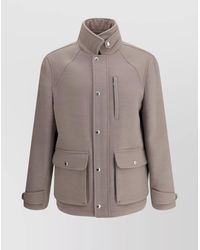 Brunello Cucinelli - Flap Collar Wool Jacket With Zippered Pocket - Lyst