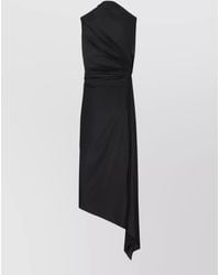 Balenciaga - Draped Asymmetric Sleeveless Knee-Length Dress - Lyst