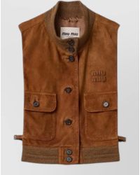 Miu Miu - Leather Top Sleeveless Front Pockets Ribbed Hem - Lyst