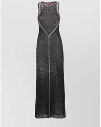 DIESEL - Linen Sleeveless Crew Neck Logo Cutout Midi Dress - Lyst