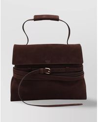 Moschino - Strap Detail Suede Top Handle Bag - Lyst