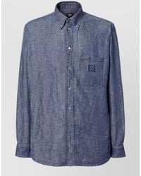Fendi - Comfort Fit Chambray Shirt Ff Embroidery - Lyst