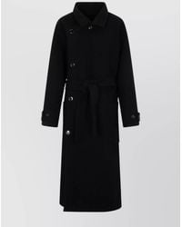 Lemaire - Wool Belted Single Breasted Coat - Lyst