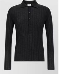 Saint Laurent - Wool Polo Shirt Long Sleeves Ribbed - Lyst