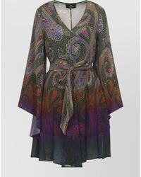 Etro - Paisley-Print V-Neck Bell-Sleeve Mini Dress - Lyst