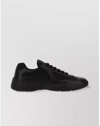 Prada - Leather And Fabric Sneakers With Mesh Panels - Lyst