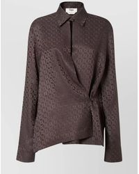 Fendi - Logo Pattern Silk Shirt With Asymmetric Hem - Lyst