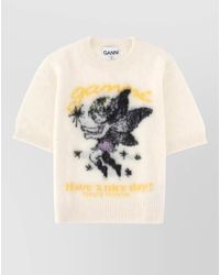Ganni - Crew Neck Graphic Print Knit Top - Lyst