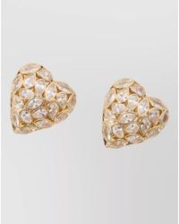 Self-Portrait - Crystal Heart Drop Earrings Plated Brass - Lyst