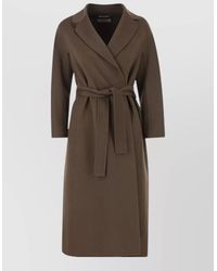 Max Mara - Long Coat Belted Waist Lapel Collar - Lyst