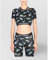 Rabanne - Floral-Print Cropped T-Shirt - Lyst