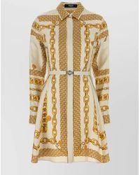 Versace - Silk Dress With Chain Print And Belted Waist - Lyst