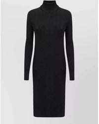 Bottega Veneta - Wool Ribbed Slim-Fit Midi Mock-Neck Long-Sleeve Dress - Lyst