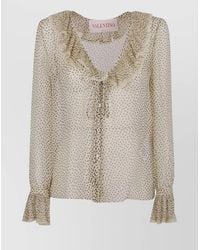 Valentino Garavani - Silk Printed Ruffled Long-Sleeve Blouse - Lyst