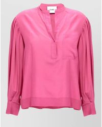 Nude - Silk Blouse Long Sleeves V Neck - Lyst