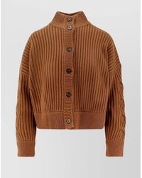 Max Mara - Cashmere Wool Ribbed Cable-Knit High-Collar Cardigan - Lyst